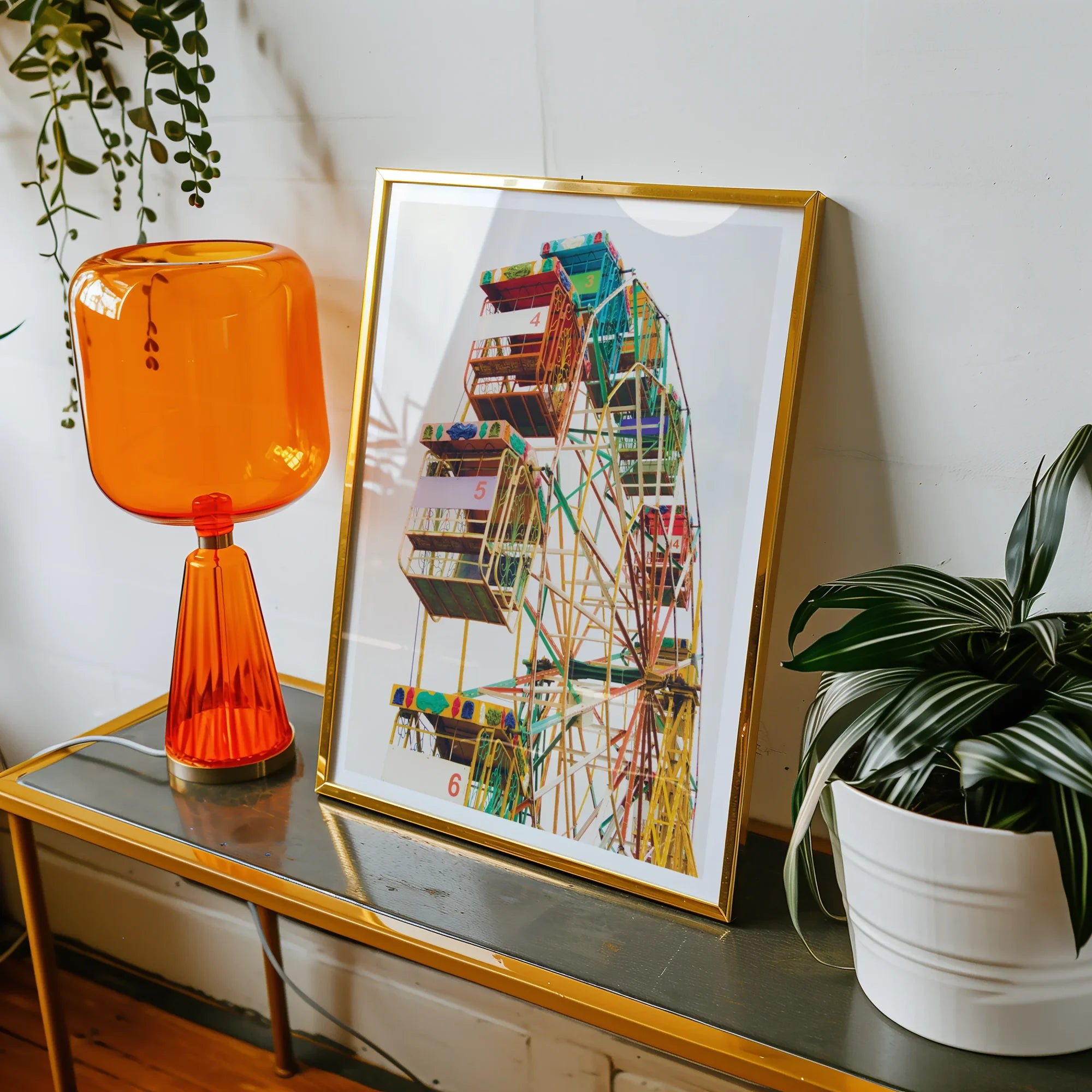 Wheel of Fortune - Amusement Park Ferris Art Print, Framed Colorful Artwork Ferris Wheel