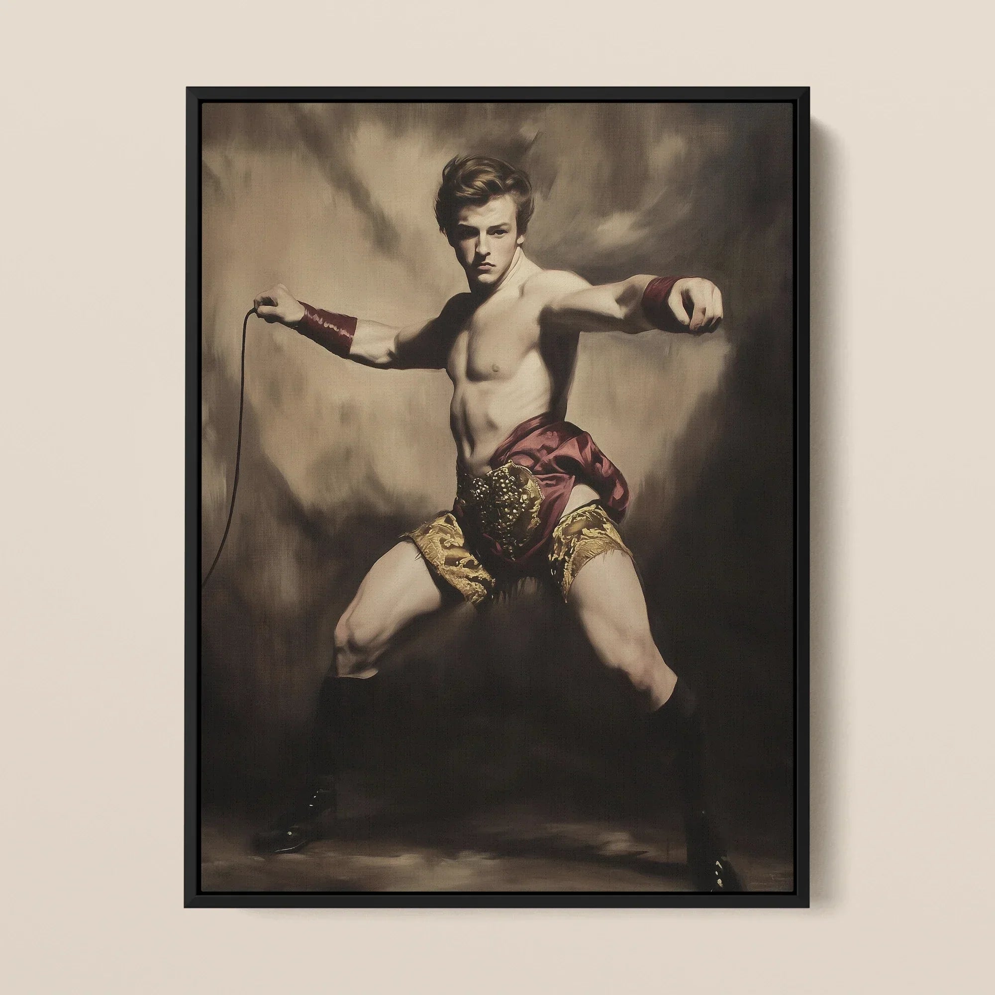 Whipped - Gay Circus Ringmaster Art Framed Canvas, Framed Painting Shirtless Man Whip