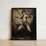 Black-framed Portrait Muscular Man Vintage Attire Maroon Gold Gay Circus Ringmaster, Art, Daring Spectacle