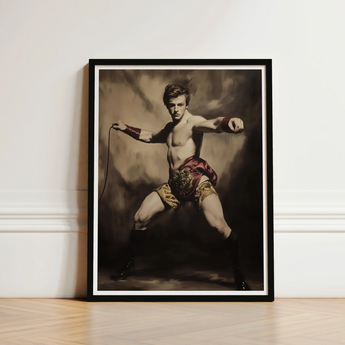 Black-framed Portrait Muscular Young Man Vintage Attire Maroon Gay Circus Ringmaster, Art, Daring Spectacle