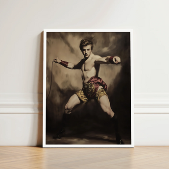 Framed Portrait Muscular Man Vintage Attire Maroon Gold Gay Circus Ringmaster, Art, Daring Spectacle