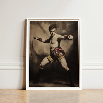 Framed Portrait Young Boxer Vintage-style Trunks Wrist Wraps Gay Circus Ringmaster, Art, Daring Spectacle