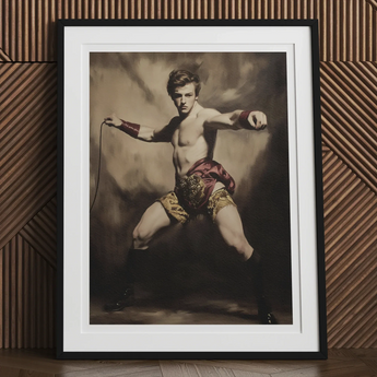 Whipped - Gay Circus Ringmaster Art Print, Framed Vintage Photograph Shirtless Male Boxer Action Pose