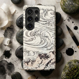 Whirlpool at Awa - Katsushika Hokusai Phone Case White Phone Case Black Ink-style Illustration Waves Mountains Katsushika Hokusai Iphone,
