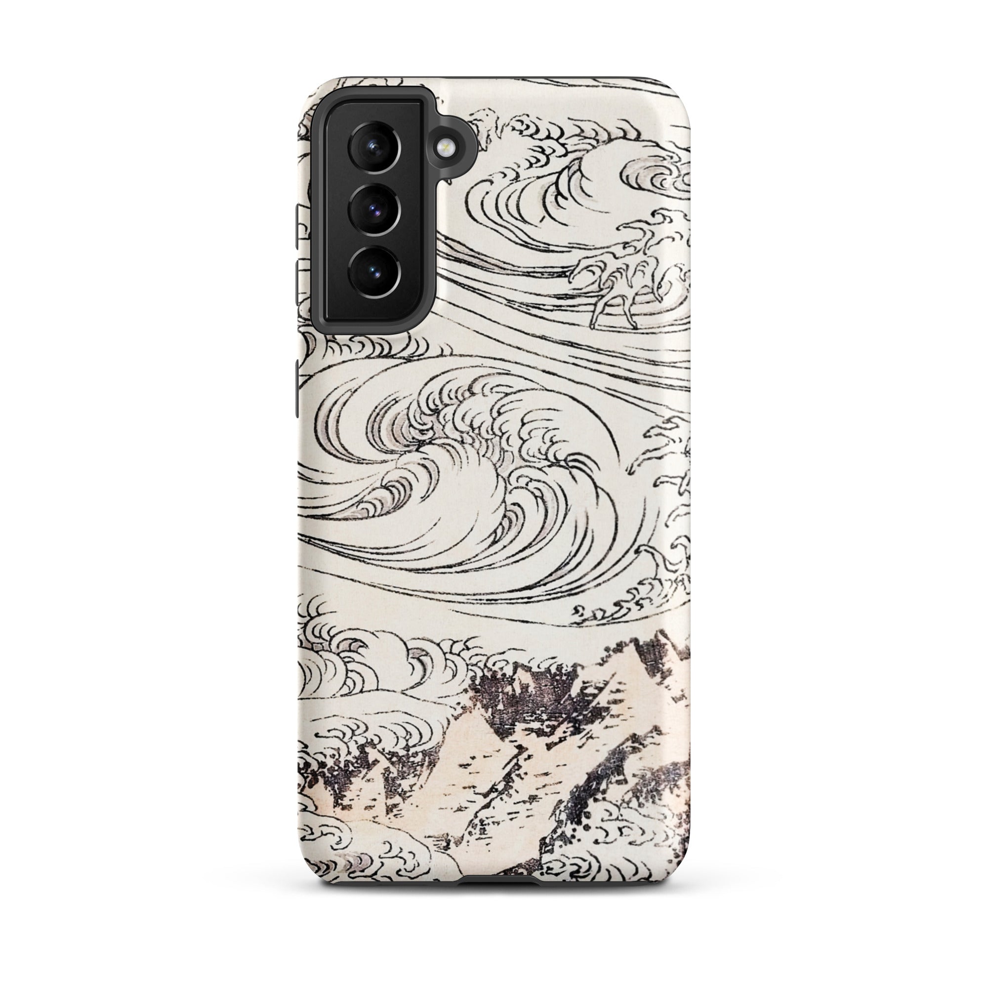 Whirlpool at Awa Katsushika Hokusai Samsung Case, Galaxy S21 Plus / Matte, White Smartphone Case Black Wave Mountain Design