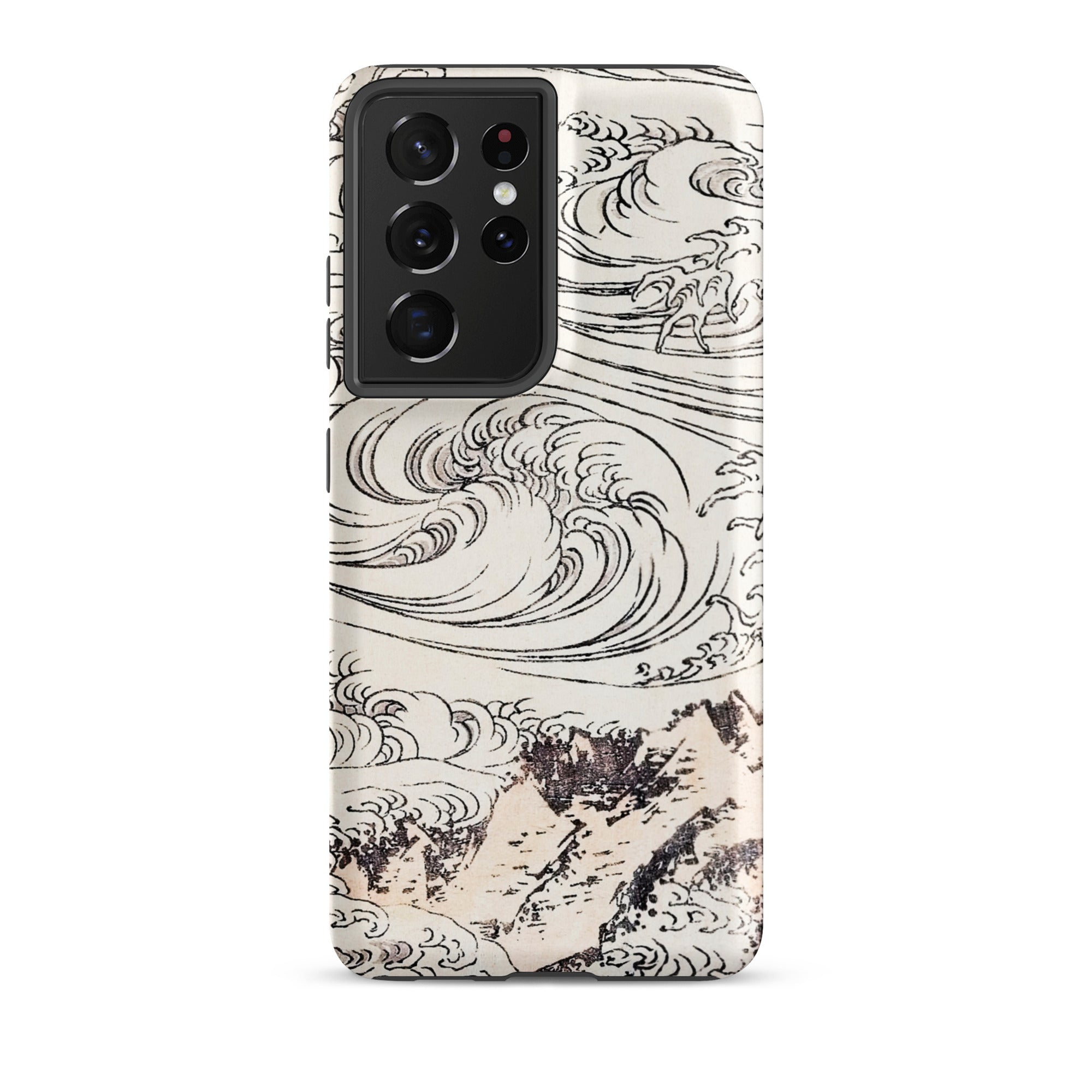 Whirlpool at Awa Katsushika Hokusai Samsung Case, Galaxy S21 Ultra / Matte, White Smartphone Case Black Wave Mountain Design