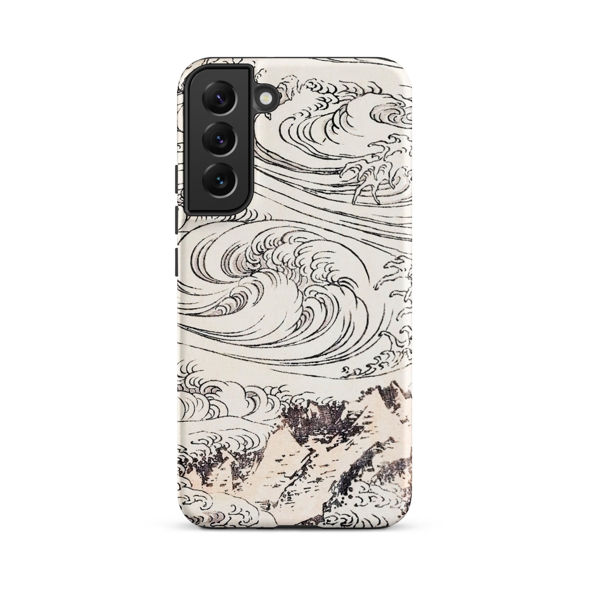 Whirlpool at Awa Katsushika Hokusai Samsung Case, Galaxy S22 Plus / Matte, White Smartphone Case Black Line Art Design Ocean