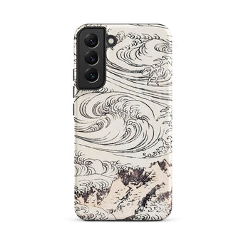 Whirlpool at Awa - Katsushika Hokusai Samsung Case, Galaxy S22 Plus / Matte, White Smartphone Case Black Line Art Design Ocean