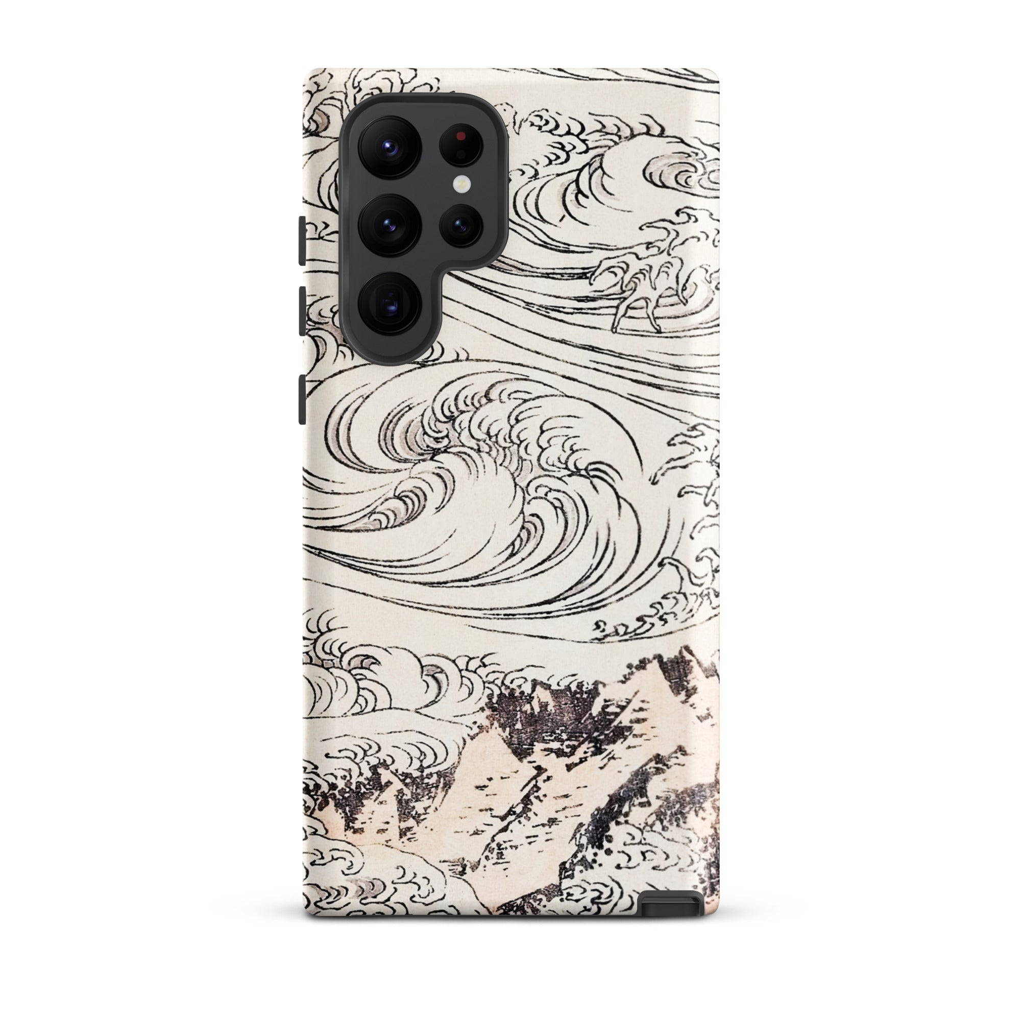 Whirlpool at Awa Katsushika Hokusai Samsung Case, Galaxy S22 Ultra / Matte, Smartphone Case Black White Wave Mountain Design