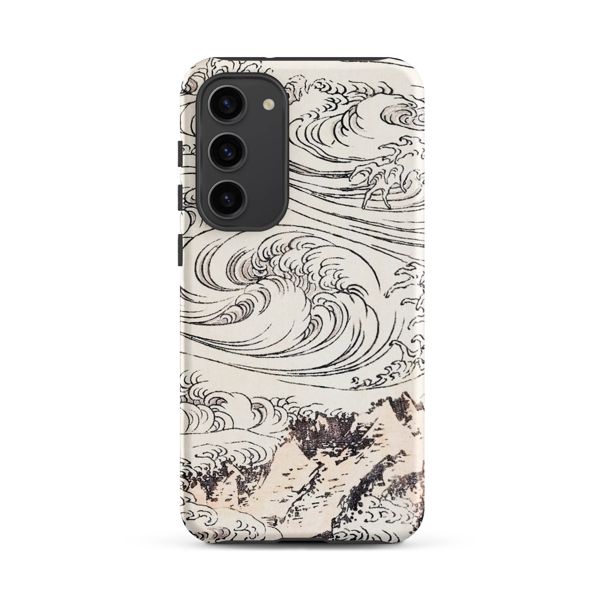 Whirlpool at Awa Katsushika Hokusai Samsung Case, Galaxy S23 Plus / Matte, White Phone Case Black Line Art Design Ocean