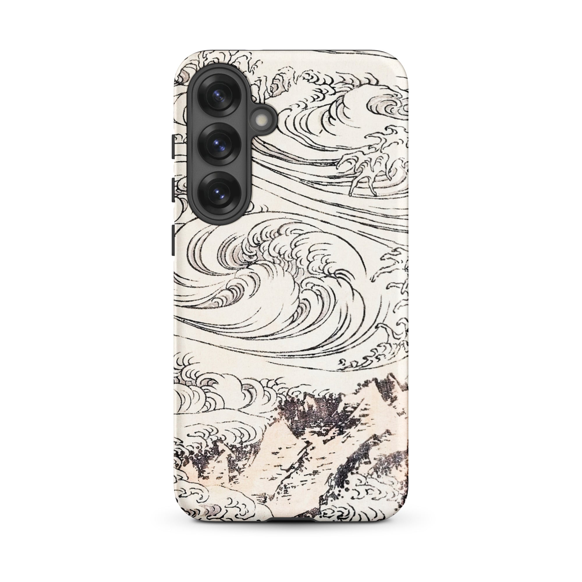 Whirlpool at Awa Katsushika Hokusai Samsung Case, Galaxy S25 Plus / Matte, White Phone Case Black Line Waves Mountains