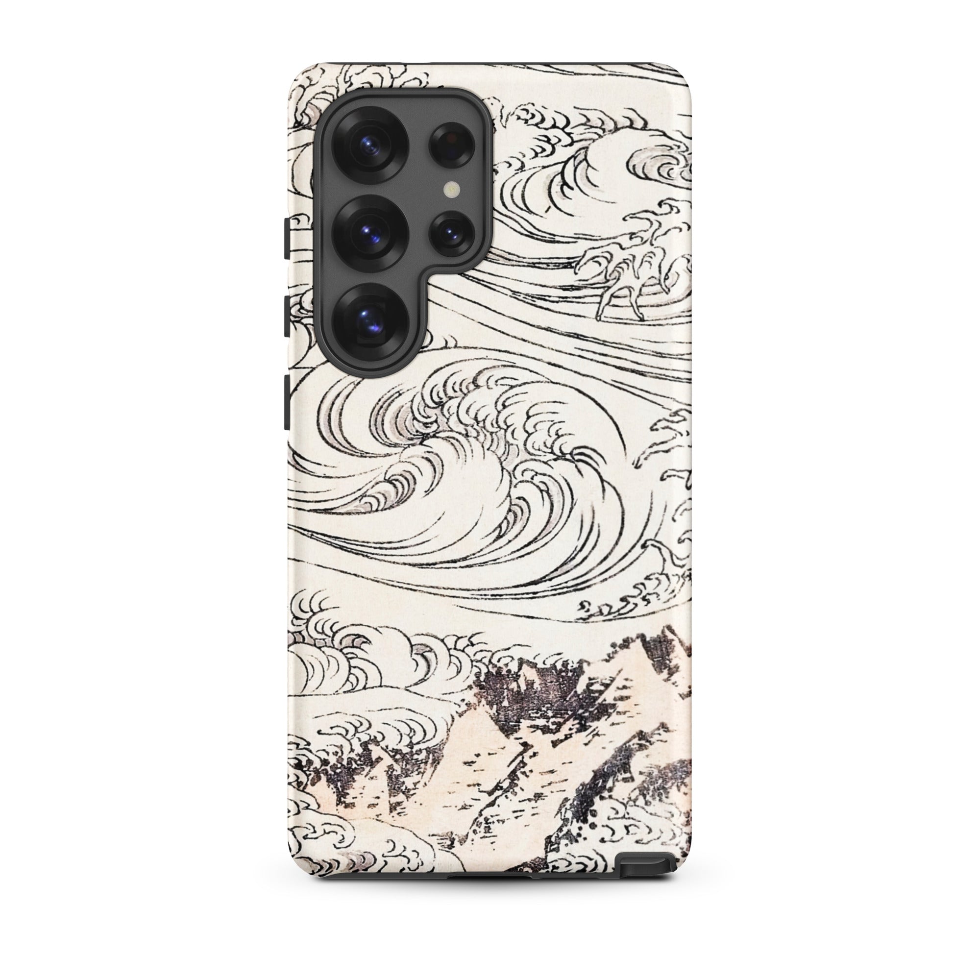 Whirlpool at Awa Katsushika Hokusai Samsung Case, Galaxy S25 Ultra / Matte, White Phone Case Black Line Art Design Ocean
