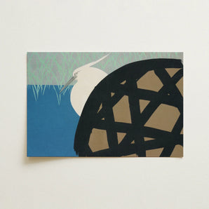 White Heron - Kamisaka Sekka Art Print / Canvas Minimalist Painting Egret Long Neck Pointed, Warrior’s Basket Pattern, Paused Artwork Prints