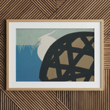 White Heron - Kamisaka Sekka Art Print / Canvas Wooden Framed Abstract Art Print White Mat Geometric Kamisaka Sekka Art, Warrior’s Basket
