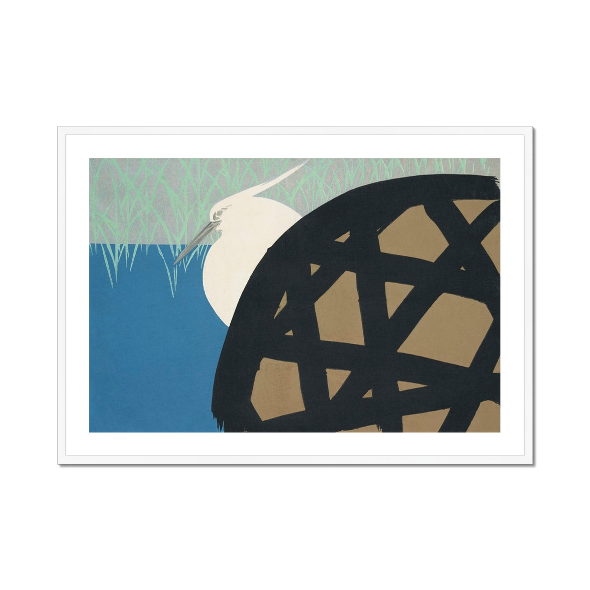 White Heron Kamisaka Sekka Art Print, Framed Abstract Bird Art