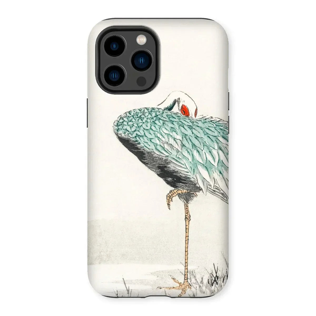 White-naped Crane - Numata Kashu Iphone Case, 14 Pro Max / Matte, Artistic Illustration Crane Heron Teal-colored Plumage Phone Case