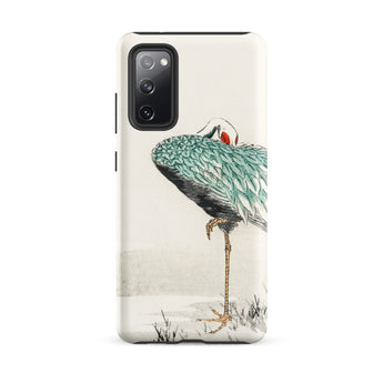 White-naped Crane - Numata Kashu Phone Case Samsung Galaxy S20 Fe / Matte Sleek White Phone Case Detailed Illustration Crane Teal Numata