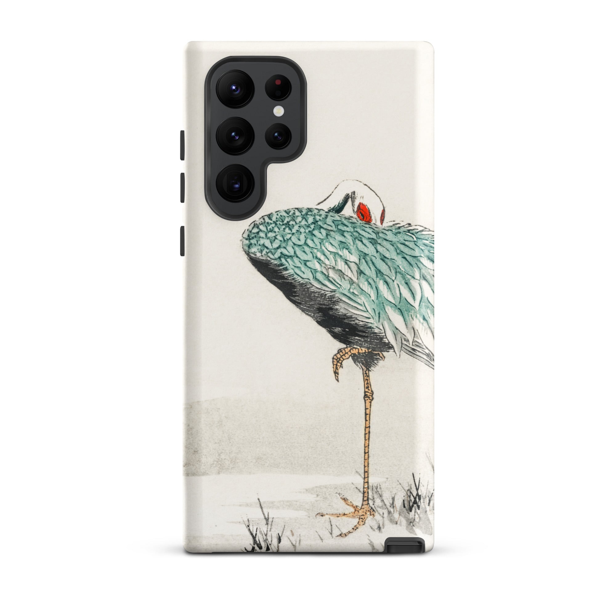 White Naped Crane Numata Kashu Samsung Case, Galaxy S22 Ultra / Matte, White Phone Case Vibrant Crane Illustration Visible Camera