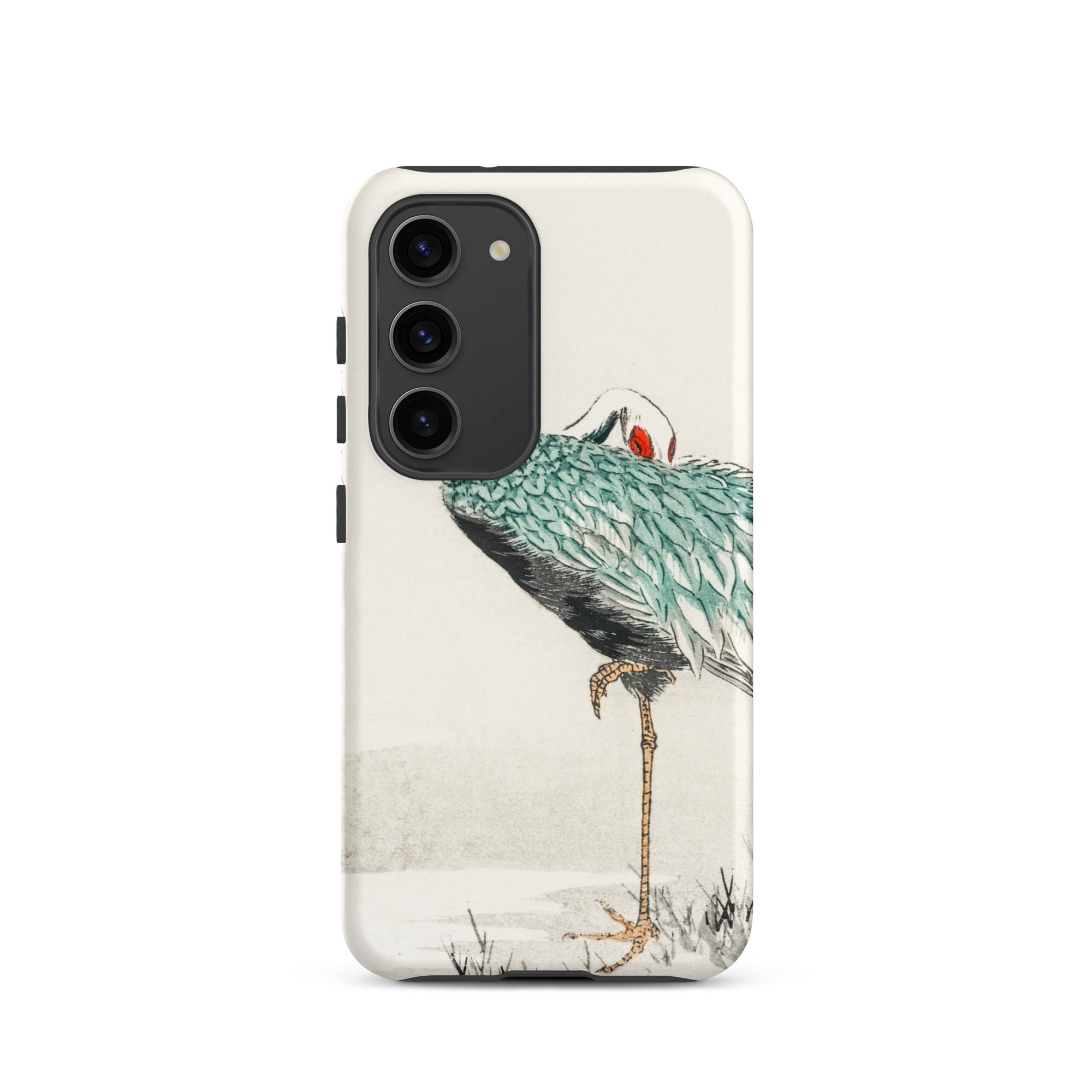 White Naped Crane Numata Kashu Samsung Case, Galaxy S23 / Matte, White Smartphone Case Illustration Crane Teal Feathers Red