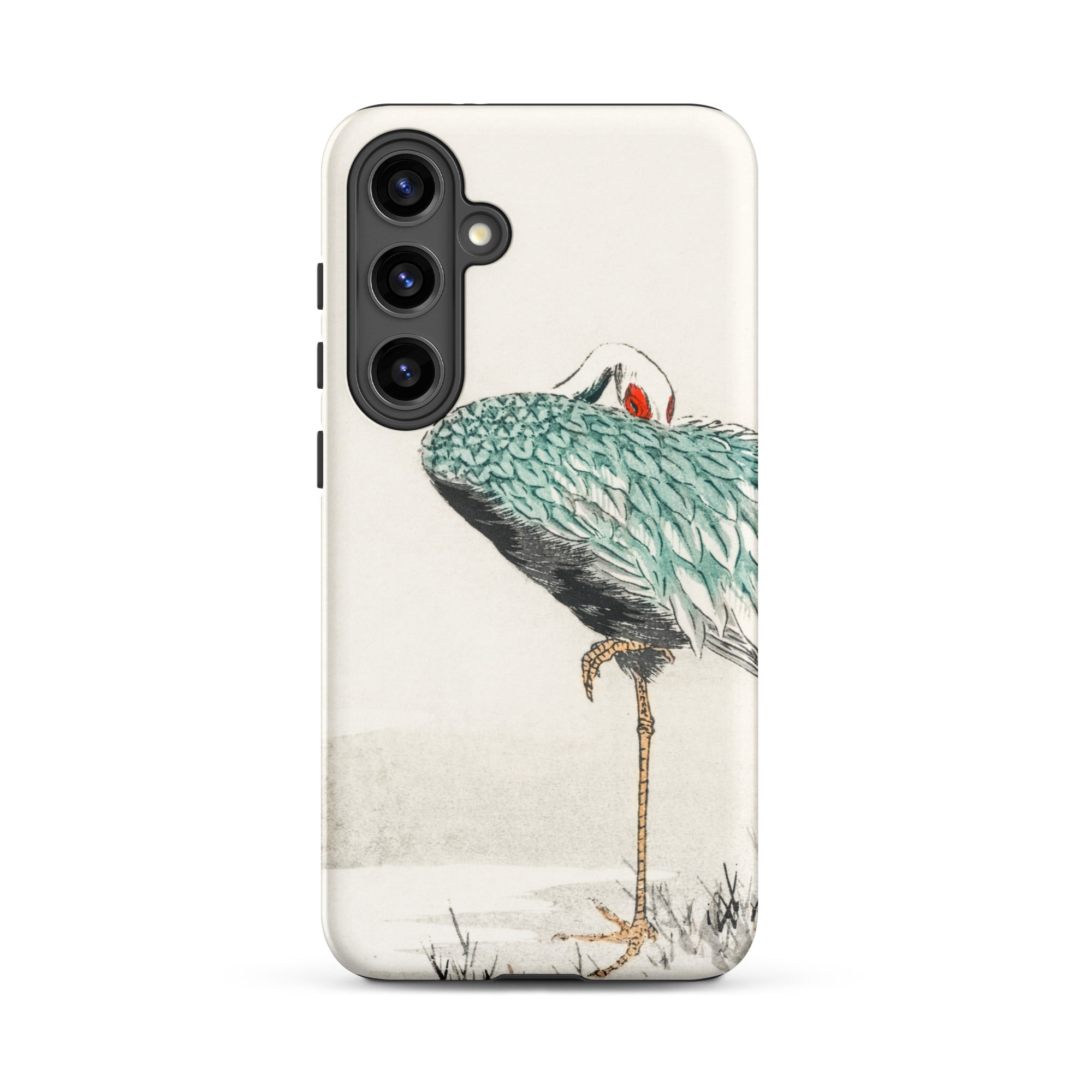 White Naped Crane Numata Kashu Samsung Case, Galaxy S24 Plus / Matte, White Smartphone Case Teal Red Crane Illustration