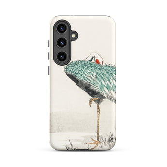 White-naped Crane - Numata Kashu Samsung Case, Galaxy S24 Plus / Matte, White Smartphone Case Teal Red Crane Illustration