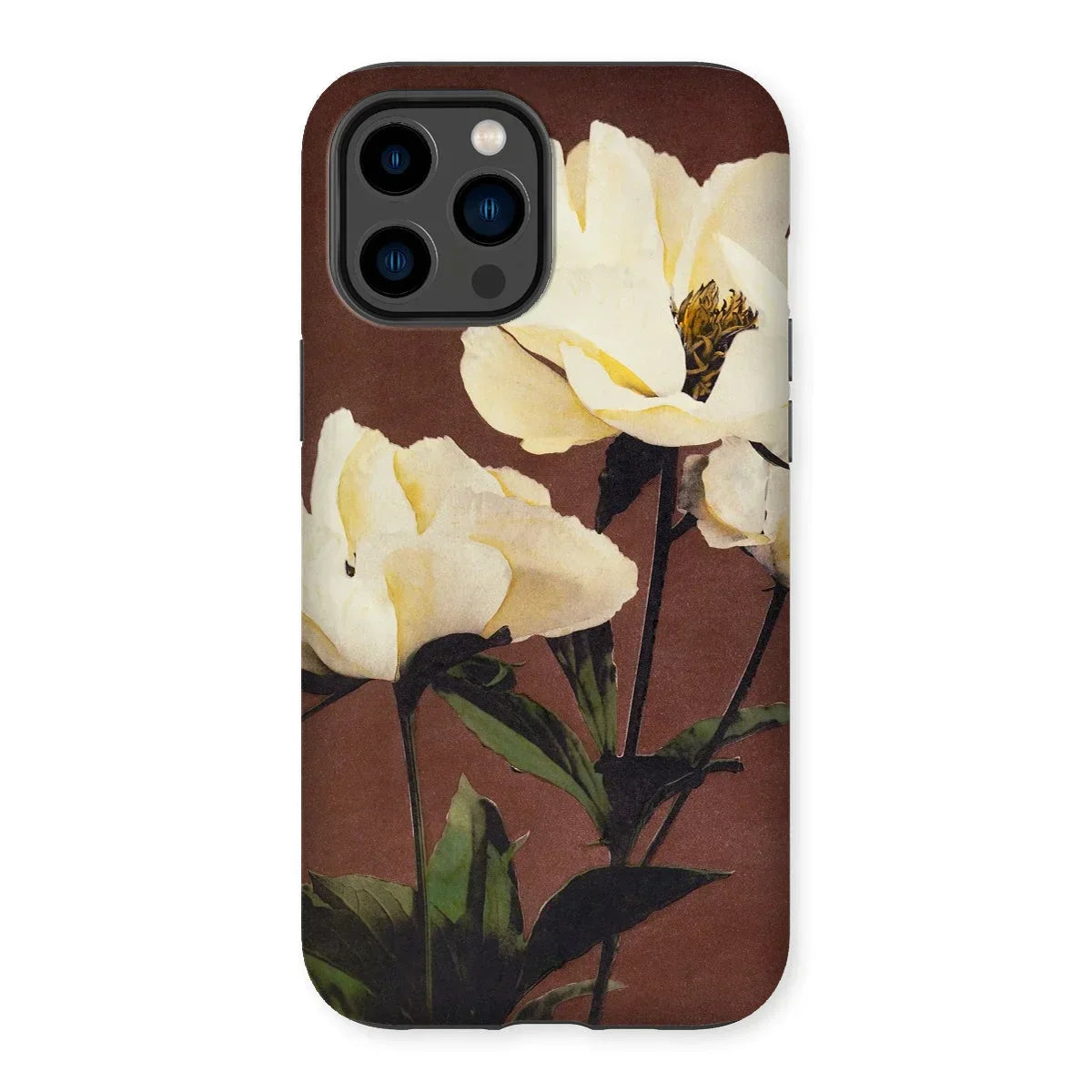 White Peony - Kazumasa Ogawa Floral Iphone Case, 14 Pro Max / Matte, Iphone Case Floral Design White Magnolia Flowers Burgundy