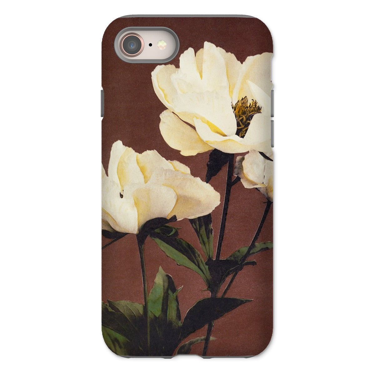 White Peony Ogawa Kazumasa Floral Iphone Case, 8 / Matte, Floral Patterned Iphone Case White Magnolia Blooms Burgundy Background