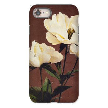 White Peony - Ogawa Kazumasa Floral Iphone Case, 8 / Matte, Floral-patterned Iphone Case White Magnolia Blooms Burgundy Background