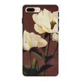 White Peony - Ogawa Kazumasa Floral Iphone Case, 8 Plus / Matte, Floral-patterned Phone Case White Magnolia Blooms Burgundy Background