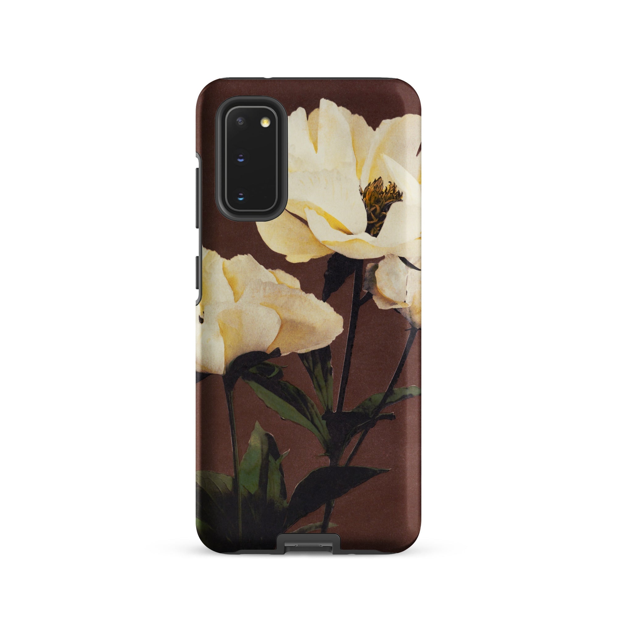 White Peony Ogawa Kazumasa Floral Samsung Case, Galaxy S20 / Matte, Brown Smartphone Case Cream Colored Floral Design