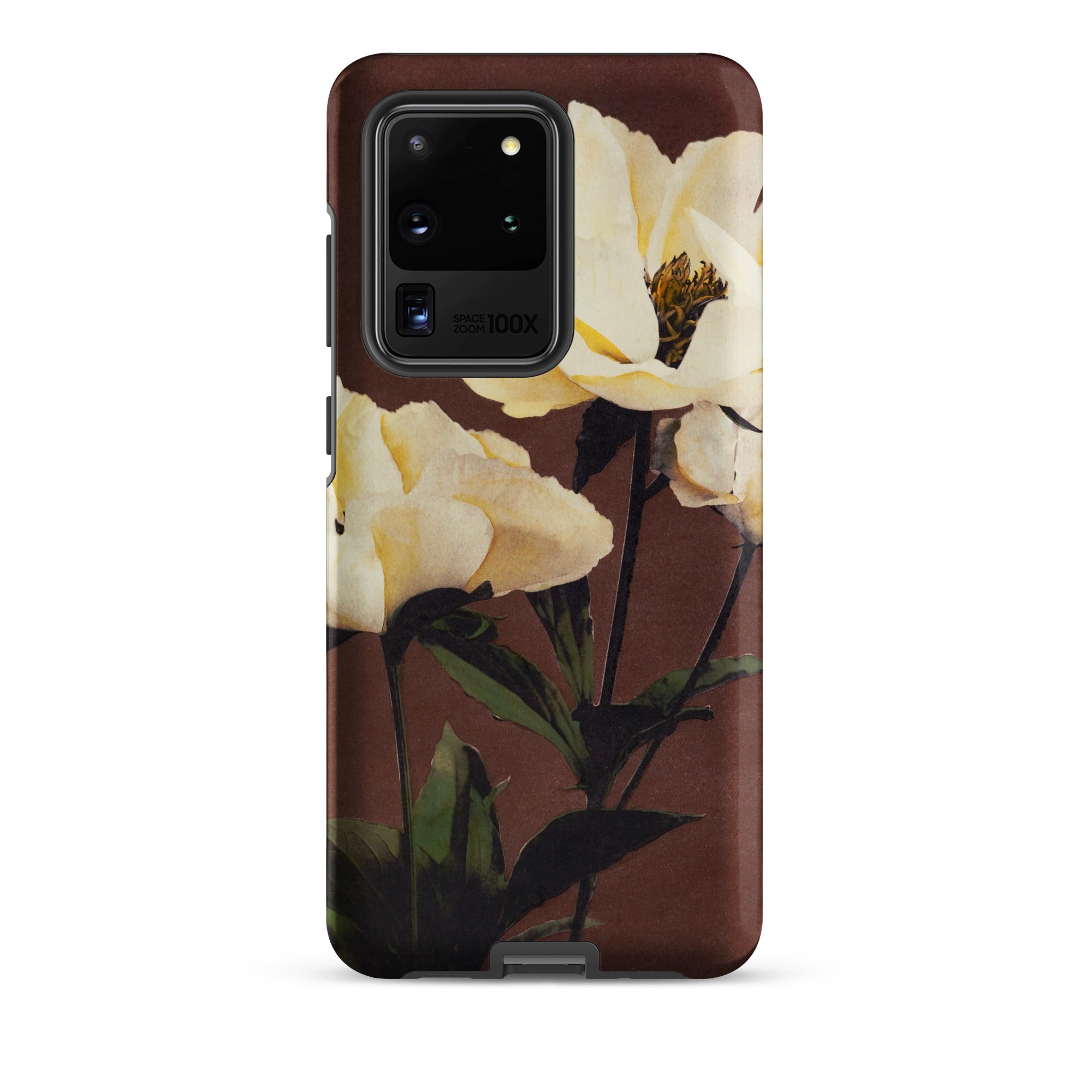 White Peony Ogawa Kazumasa Floral Samsung Case, Galaxy S20 Ultra / Matte, Brown Smartphone Case White Floral Design