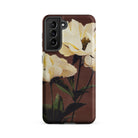 White Peony Ogawa Kazumasa Floral Samsung Case, Galaxy S21 Fe / Matte, Smartphone Case Floral Design Light Colored Flowers Dark Background