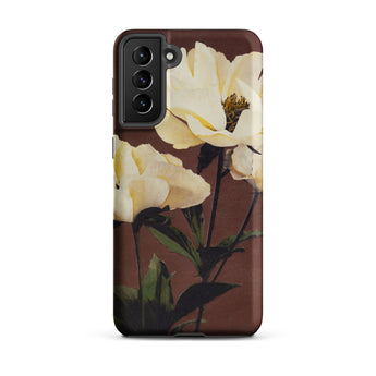 White Peony - Ogawa Kazumasa Floral Samsung Case, Galaxy S21 Plus / Matte, Brown Smartphone Case Design White Flowers