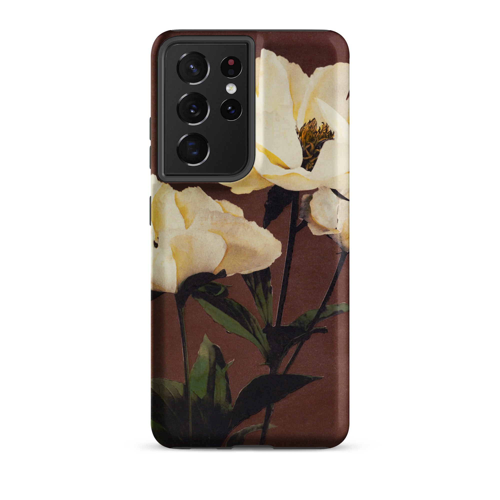 White Peony Ogawa Kazumasa Floral Samsung Case, Galaxy S21 Ultra / Matte, Brown Smartphone Case White Floral Design