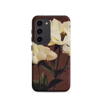 White Peony - Ogawa Kazumasa Floral Samsung Case, Galaxy S23 / Matte, Phone Case Floral Design Light-colored Flowers Dark Brown