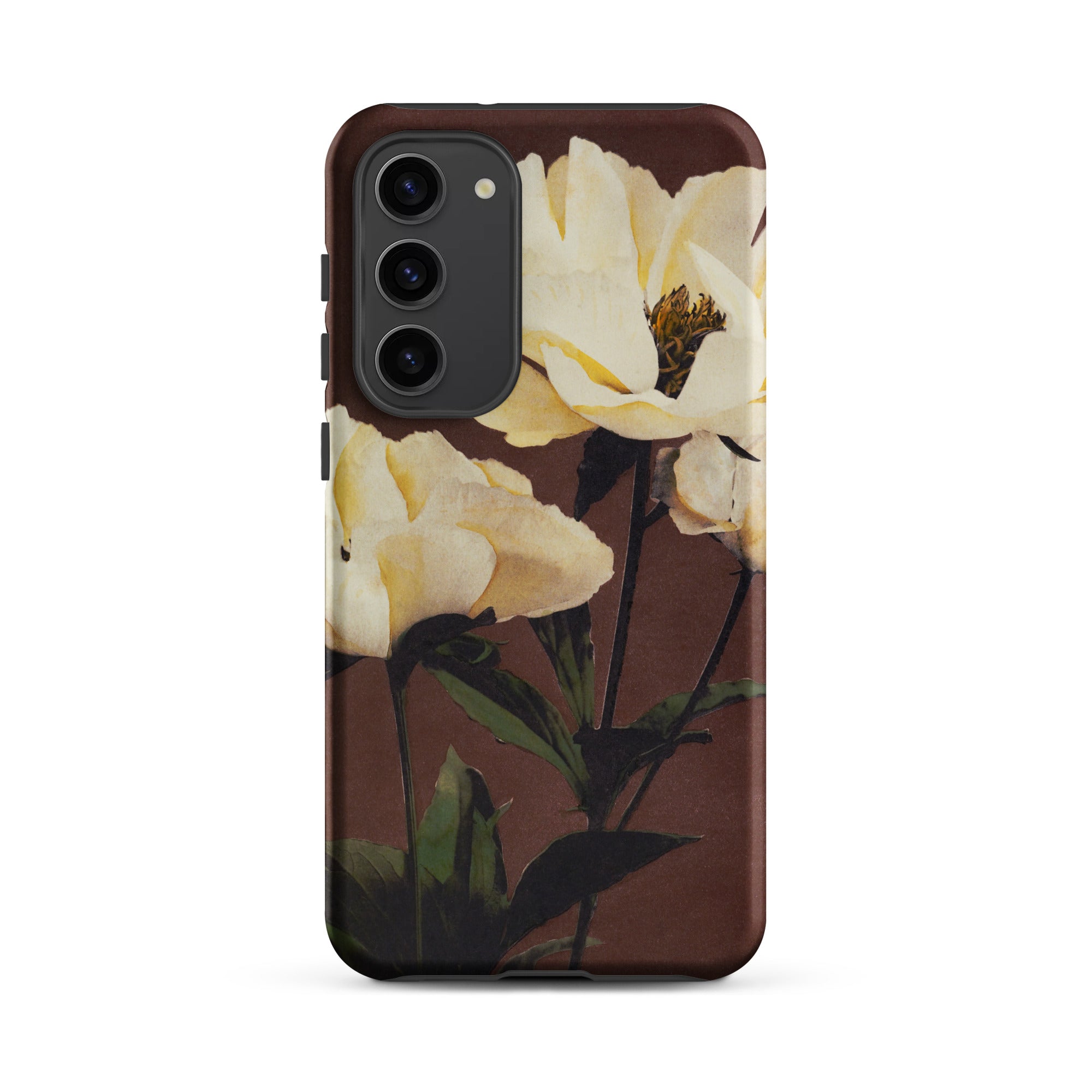 White Peony Ogawa Kazumasa Floral Samsung Case, Galaxy S23 Plus / Matte, Phone Case Floral Design White Flowers Dark Brown