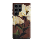 White Peony Ogawa Kazumasa Floral Samsung Case, Galaxy S23 Ultra / Matte, Smartphone Case Cream Colored Floral Design Dark Brown Background