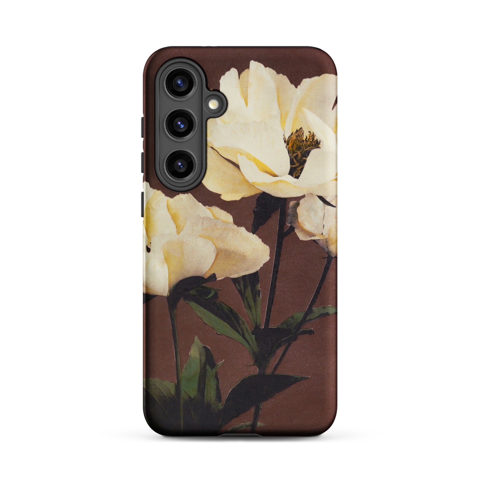 White Peony Ogawa Kazumasa Floral Samsung Case, Galaxy S24 Plus / Matte, Brown Phone Case White Floral Design