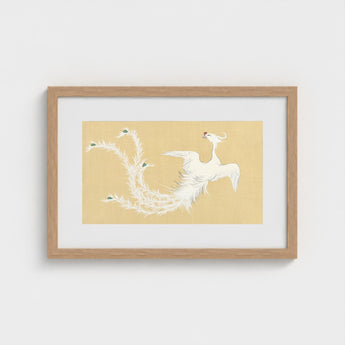 White Phoenix - Kamisaka Sekka Momoyogusa Art Print / Canvas Minimalist Wooden-framed Artwork Delicate Intricate Feather Sekka’s, Bird,