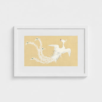 White Phoenix - Kamisaka Sekka Momoyogusa Art Print / Canvas Framed Artwork Feathered Green-tipped Tail Feathers Sekka’s, Bird, Prints