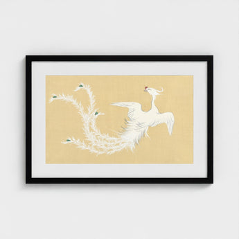 White Phoenix - Kamisaka Sekka Momoyogusa Art Print / Canvas Framed Artwork Feathered Green Accents Tail Sekka’s, Bird, Prints