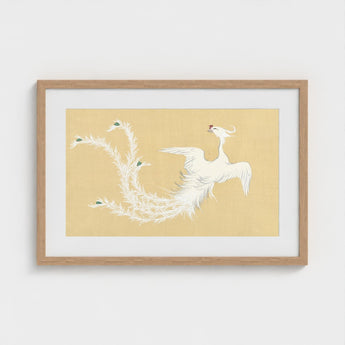 White Phoenix - Kamisaka Sekka Momoyogusa Art Print / Canvas Framed Artwork Feathered Bird Green Accents Tail Sekka’s, Prints