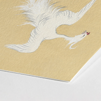 White Phoenix - Kamisaka Sekka Momoyogusa Art Print / Canvas Delicately Illustrated Crane Silver-tinged Feathers Depicted Flight Sekka’s,
