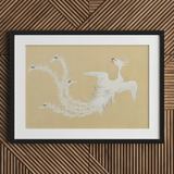 White Phoenix - Kamisaka Sekka Momoyogusa Art Print / Canvas Framed Artwork Delicate White Phoenix Feathers Green Accents Kamisaka Sekka’s
