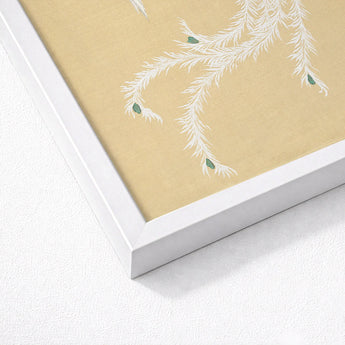 White Phoenix - Kamisaka Sekka Momoyogusa Art Print / Canvas Framed Artwork Delicate Feather-like Patterns Green Accents Sekka’s, Bird,