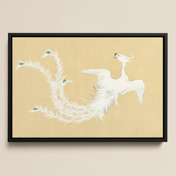 White Phoenix - Kamisaka Sekka Momoyogusa Art Print / Canvas Framed Artwork White Feathered Phoenix Green Accents Tail Kamisaka Sekka’s
