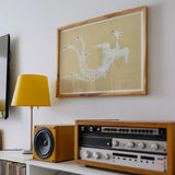 White Phoenix - Kamisaka Sekka Momoyogusa Art Print / Canvas Framed Artwork White Geese Swans Flight Beige Background Kamisaka Sekka’s