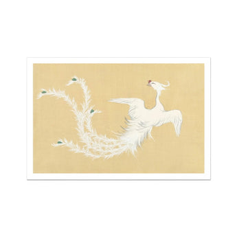 White Phoenix - Kamisaka Sekka Momoyogusa Art Print, White Cranes Graceful Flight Rendered Delicate Brushstrokes