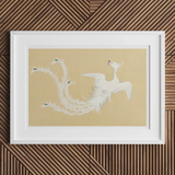 White Phoenix - Kamisaka Sekka Momoyogusa Art Print, White-framed Artwork Two Ethereal Birds Graceful Dance Beige