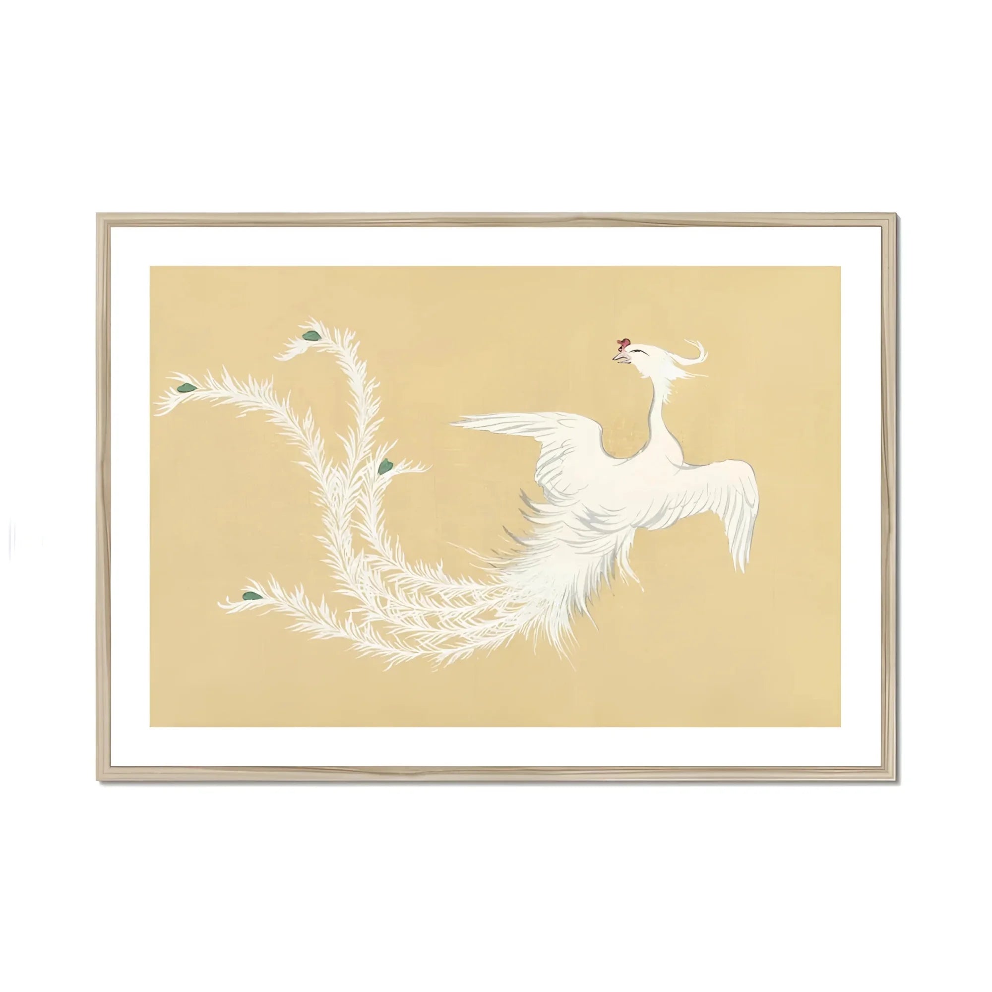 White Phoenix - Kamisaka Sekka Momoyogusa Art Print, White Phoenix-like Bird Feathers Plumage